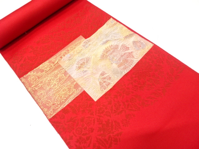 JAPANESE KIMONO / ANTIQUE BOLT FOR NAGOYA OBI / WOVEN FLORAL SARASA